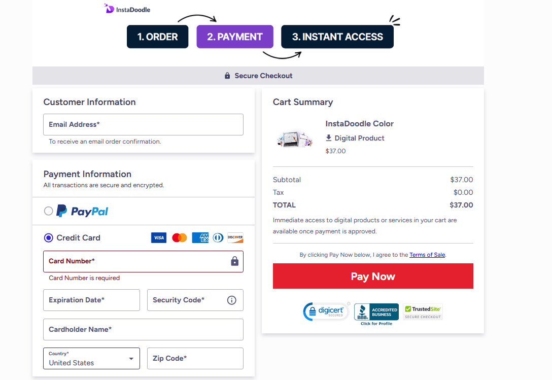 InstaDoodle Checkout Page